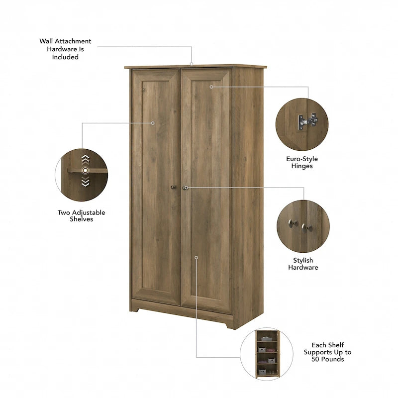 Armadio alto in rovere espresso con ante - 31.38L x 16.30W x 61.14H