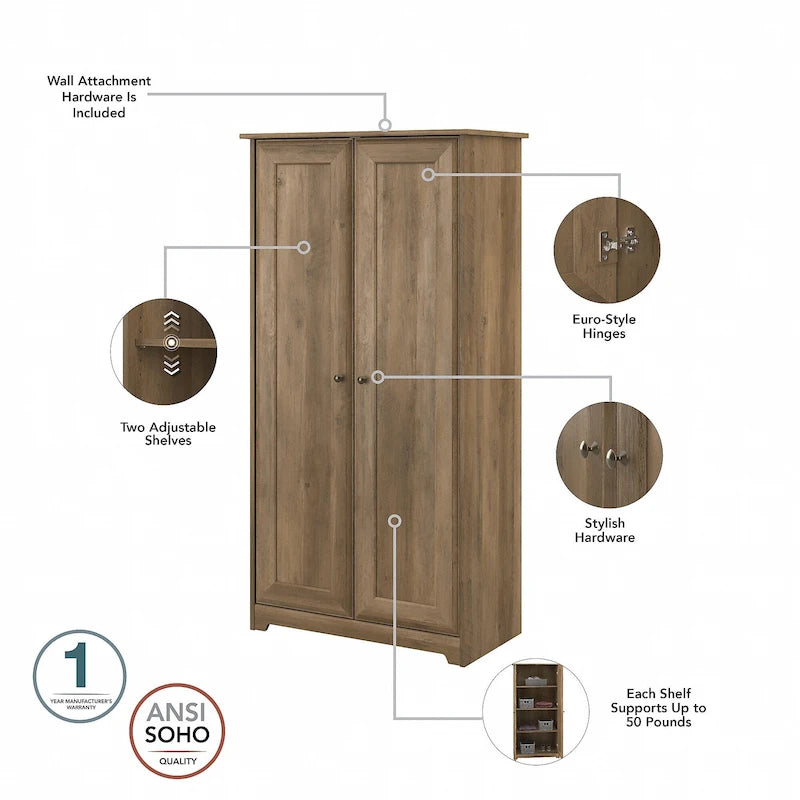 Armadio alto in rovere espresso con ante - 31.38L x 16.30W x 61.14H