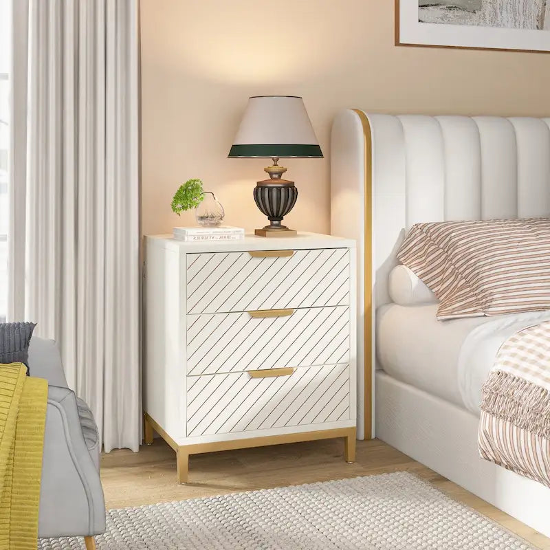 Comodini con cassetti, comodino moderno in venatura di legno chiaro per camere da letto