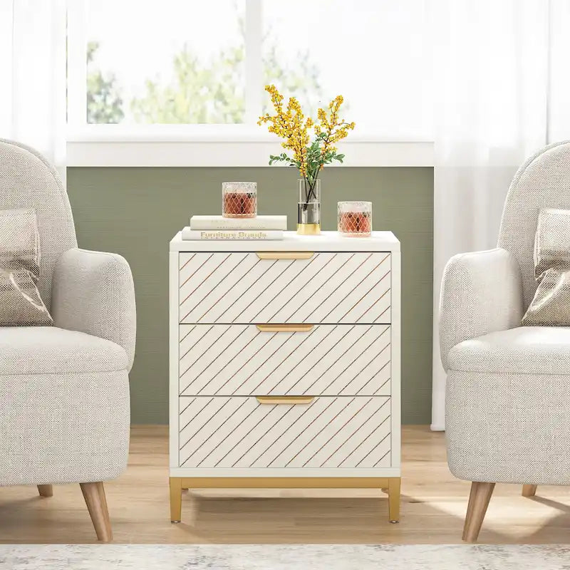 Comodini con cassetti, comodino moderno in venatura di legno chiaro per camere da letto