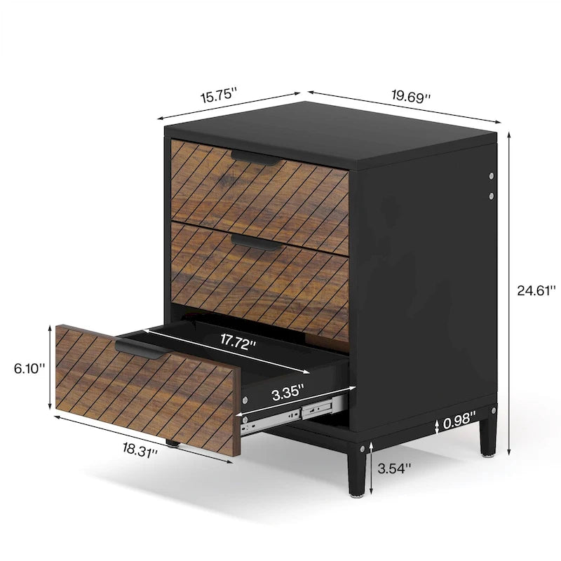 Comodini con cassetti, comodino moderno in venatura di legno chiaro per camere da letto
