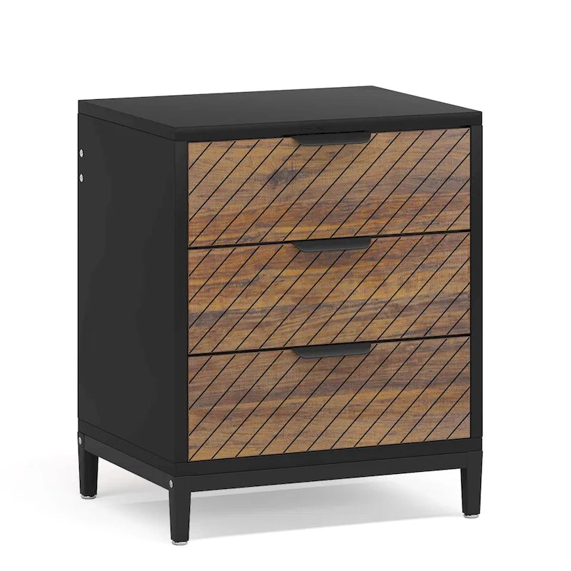 Comodini con cassetti, comodino moderno in venatura di legno chiaro per camere da letto