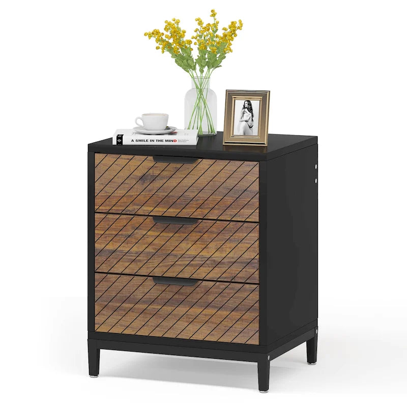 Comodini con cassetti, comodino moderno in venatura di legno chiaro per camere da letto