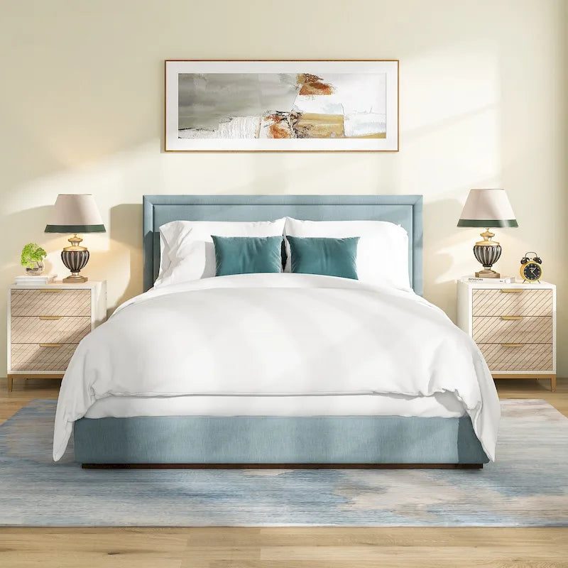 Comodini con cassetti, comodino moderno in venatura di legno chiaro per camere da letto