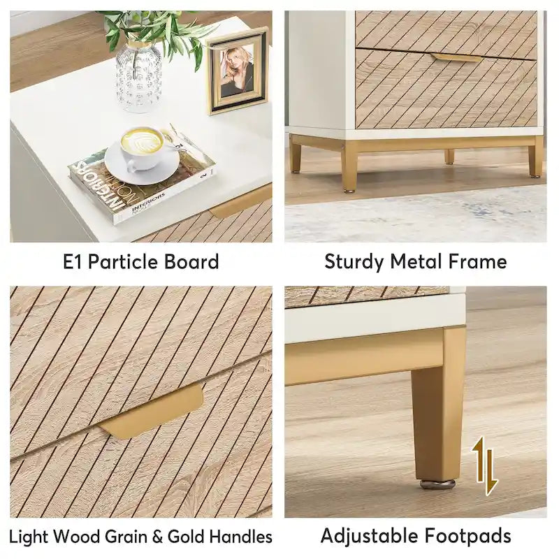Comodini con cassetti, comodino moderno in venatura di legno chiaro per camere da letto