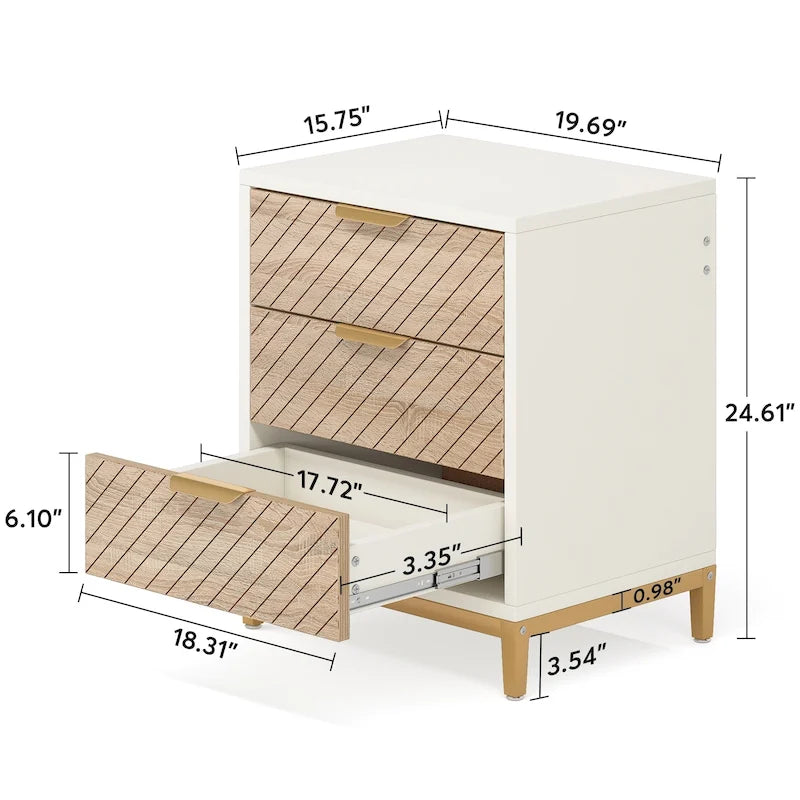 Comodini con cassetti, comodino moderno in venatura di legno chiaro per camere da letto