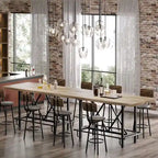 Tavolo da pub per 6 persone altezza bar con poggiapiedi, tavolo alto da bar con piano in legno spesso e struttura in metallo per casa/cucina