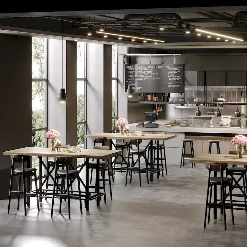 Tavolo da pub per 6 persone altezza bar con poggiapiedi, tavolo alto da bar con piano in legno spesso e struttura in metallo per casa/cucina
