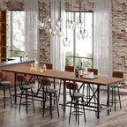 Tavolo da pub per 6 persone altezza bar con poggiapiedi, tavolo alto da bar con piano in legno spesso e struttura in metallo per casa/cucina