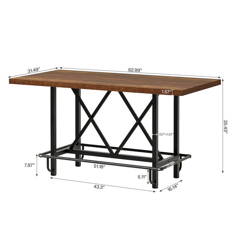 Tavolo da pub per 6 persone altezza bar con poggiapiedi, tavolo alto da bar con piano in legno spesso e struttura in metallo per casa/cucina