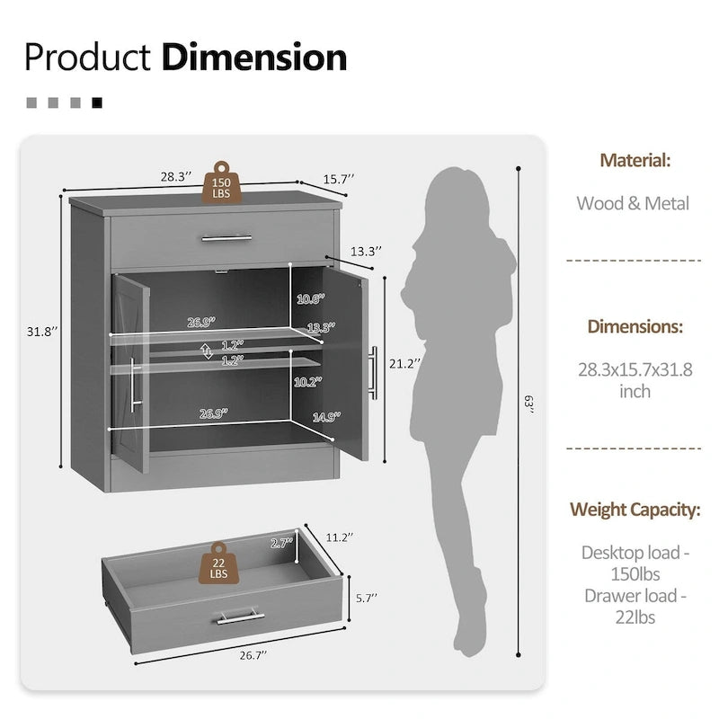 Credenza a Buffet, Mobile Contenitore da Cucina