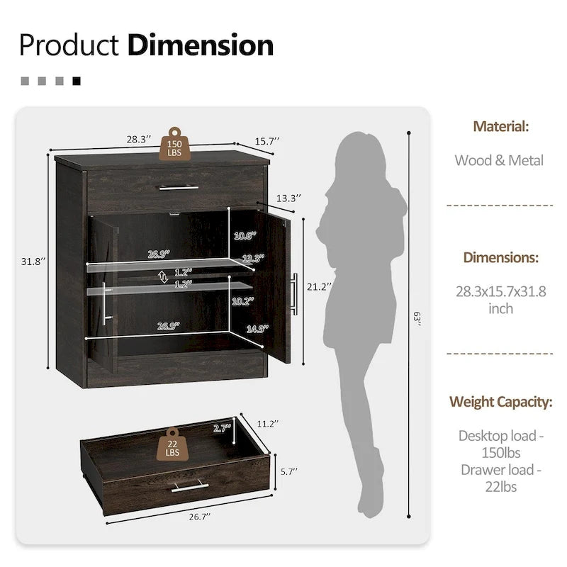 Credenza a Buffet, Mobile Contenitore da Cucina