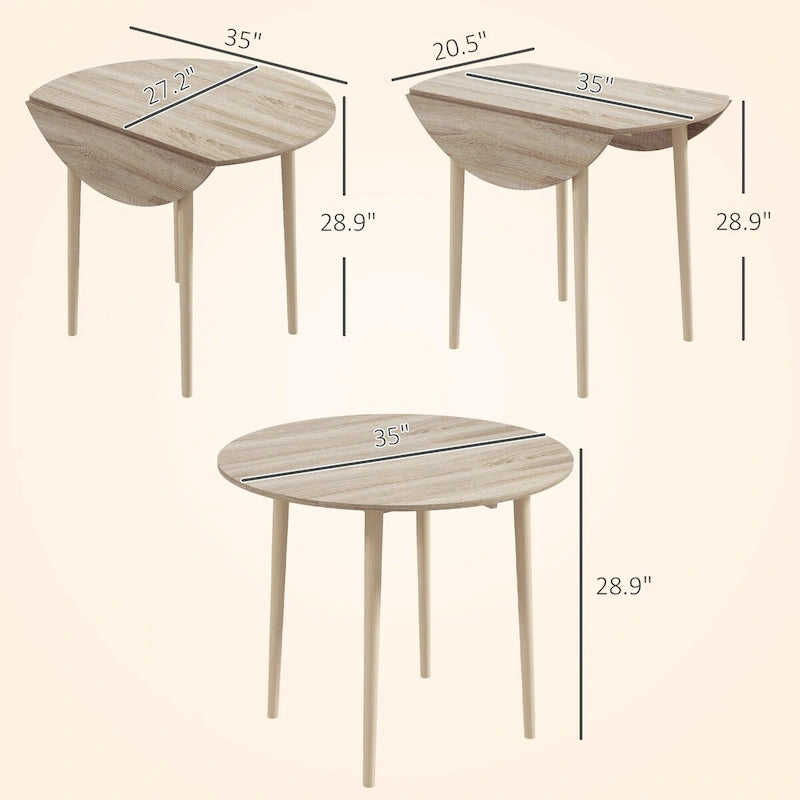 Tavolo da pranzo pieghevole rotondo da 35", tavolo salvaspazio con ante a ribalta, piccolo tavolo da cucina con gambe in legno massello