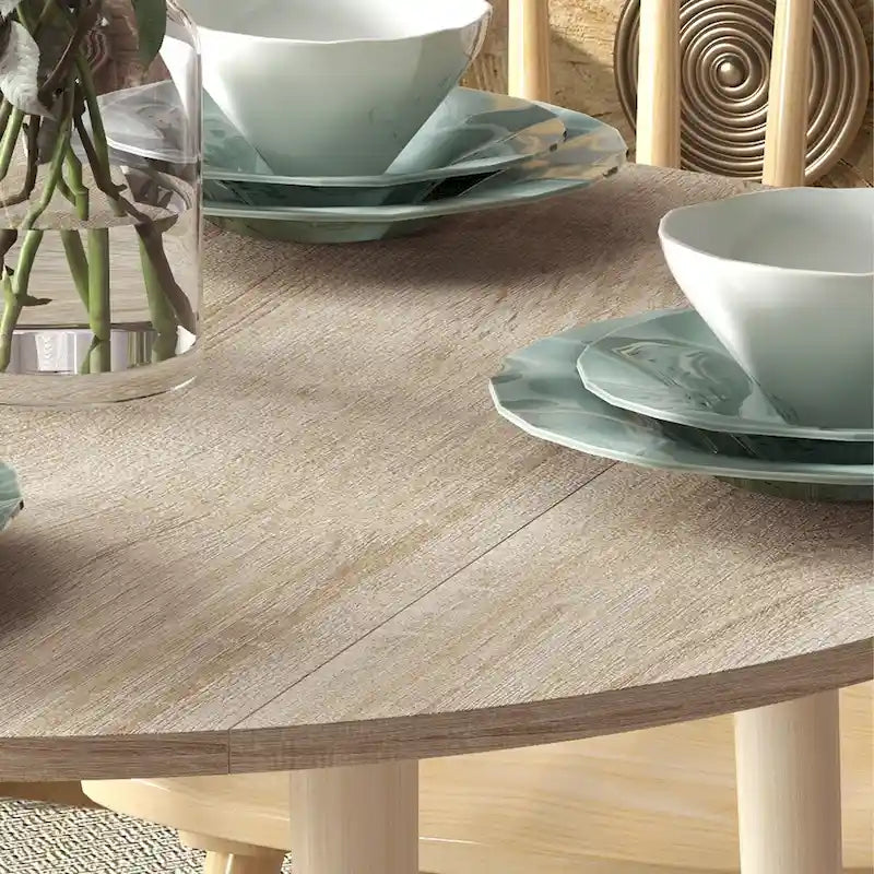 Tavolo da pranzo pieghevole rotondo da 35", tavolo salvaspazio con ante a ribalta, piccolo tavolo da cucina con gambe in legno massello