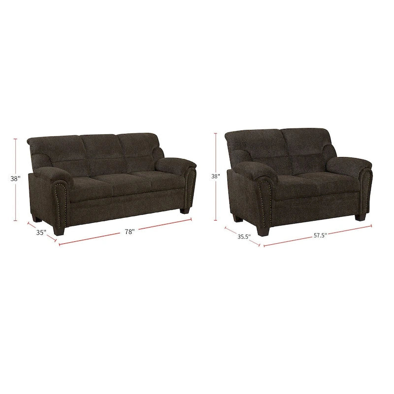 2 Piece Upholstered Living Room Set In Brown Finish