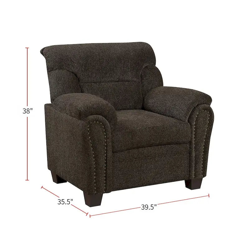 2 Piece Upholstered Living Room Set In Brown Finish