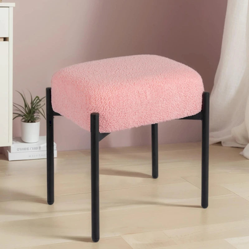 Sgabello rotondo in pelliccia sintetica Teddy per toeletta, pouf poggiapiedi