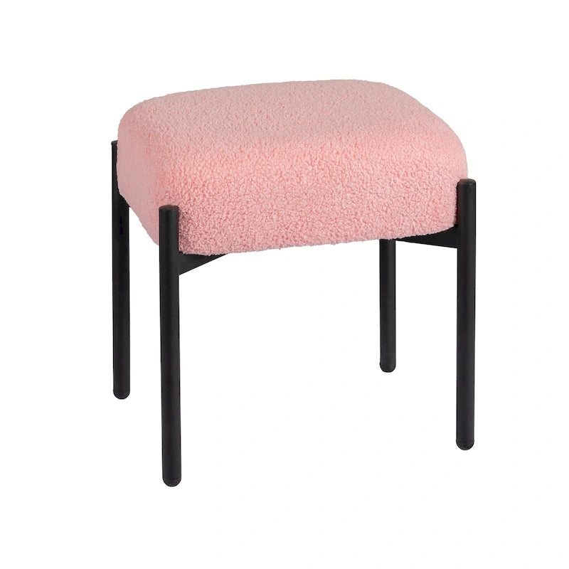 Sgabello rotondo in pelliccia sintetica Teddy per toeletta, pouf poggiapiedi