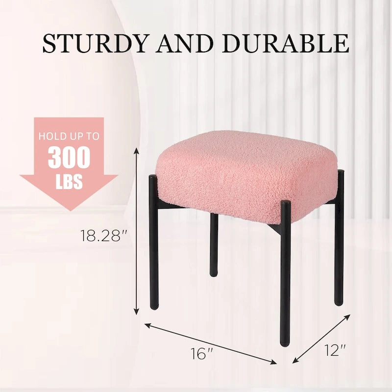 Sgabello rotondo in pelliccia sintetica Teddy per toeletta, pouf poggiapiedi