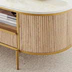 Tavolino da salotto moderno di lusso con scanalature, tavolino con piano in finto marmo