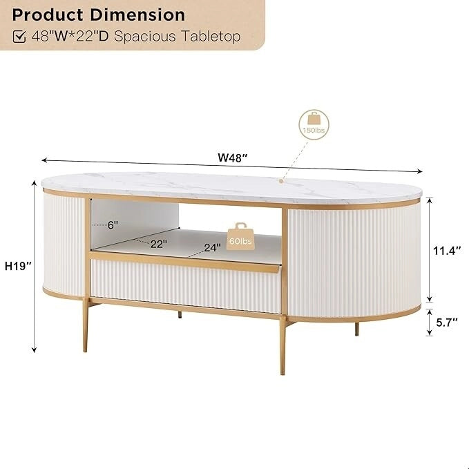 Tavolino da salotto moderno di lusso con scanalature, tavolino con piano in finto marmo