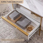 Tavolino da salotto moderno di lusso con scanalature, tavolino con piano in finto marmo