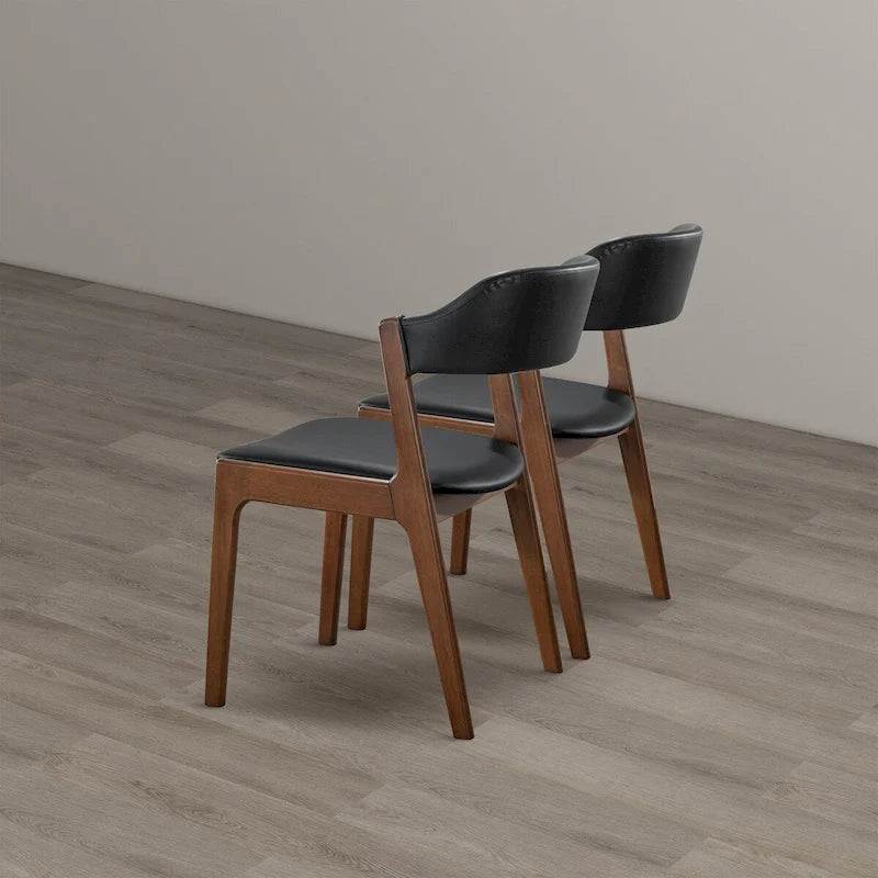 Sedie da pranzo contemporanee in pelle vegana nera (set da 2)