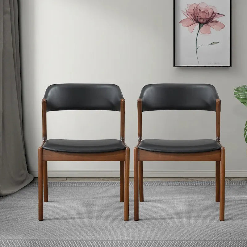 Sedie da pranzo contemporanee in pelle vegana nera (set da 2)
