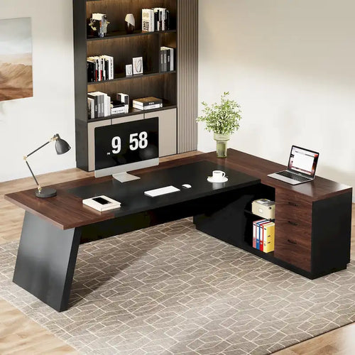 78.7-inch L Shaped Executive Desk with Drawers and al File Cabinet